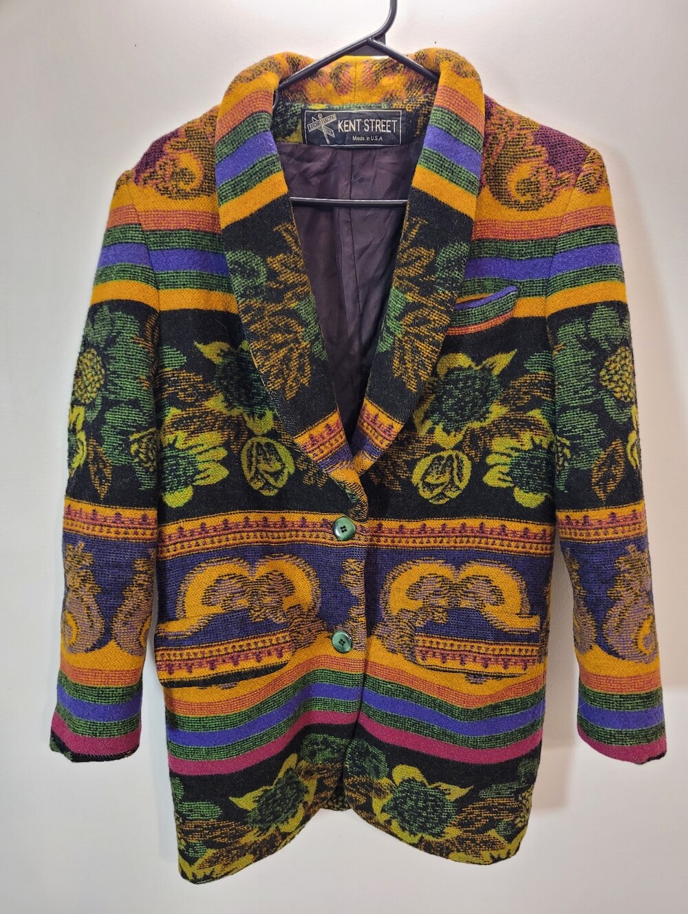 VTG Kent Street Boho 100% Wool Peacoat Jacket Multi Color Men’s Size S